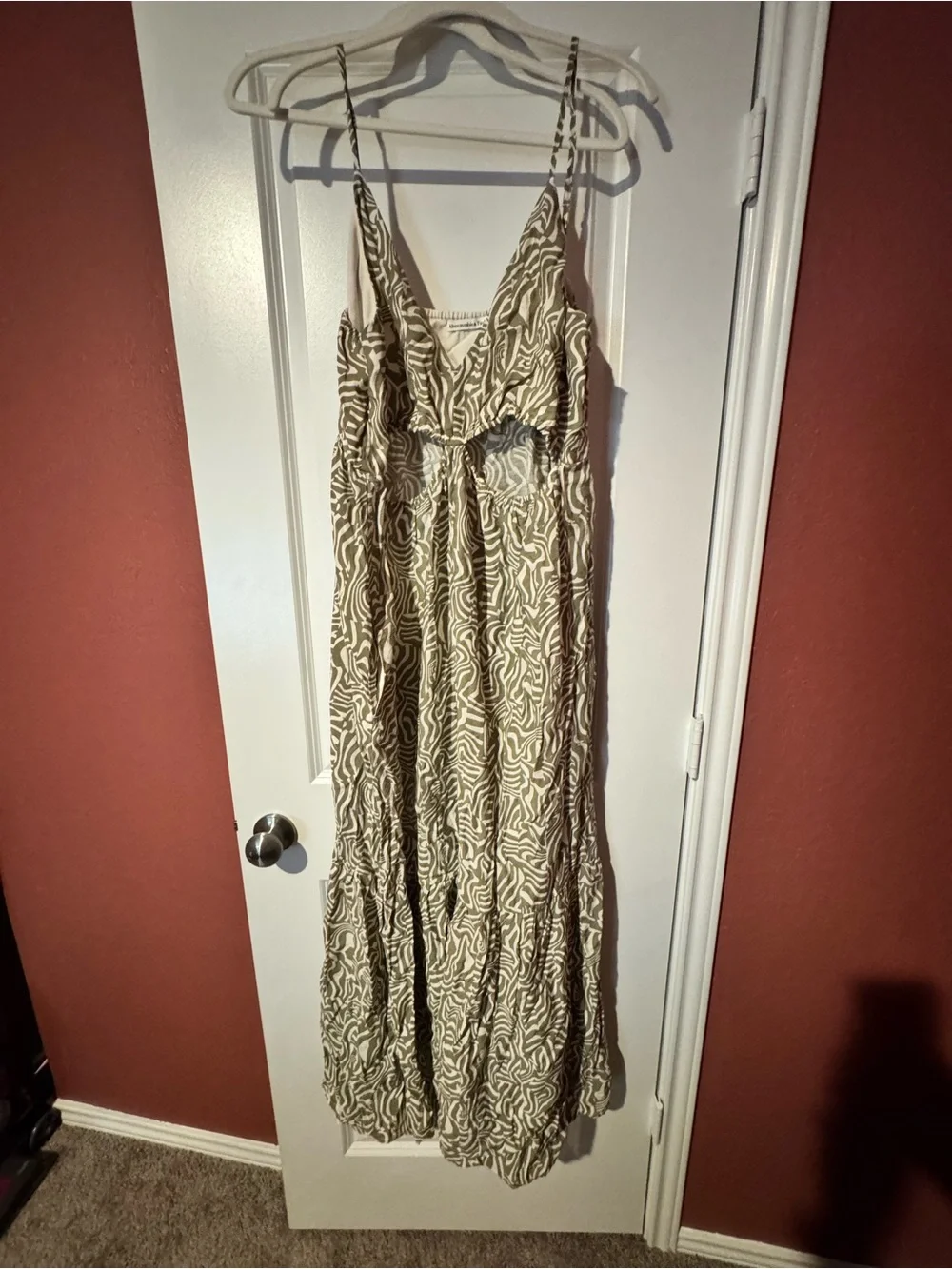 Spaghetti-Strap Maxi Dress in Olive Zebra Print